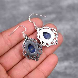 Boucles d'oreilles en lapis-lazuli, argent sterling 925, boucles d'oreilles en pierres précieuses faites à la main, bijoux cadeau pour elle, mode féminine, luxe - Product Image 2