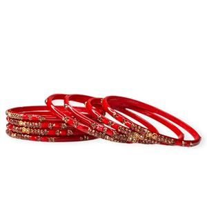 Premium Red Golden Plated Trendy Wedding <b>Bangle</b> <b>Set</b> Geometric Design Imitation Pearl at Wholesale Price for Women - Product Image 1