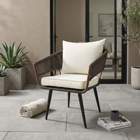 Fauteuil d'extérieur moderne en rotin tressé, chaise d'appoint de jardin avec coussins