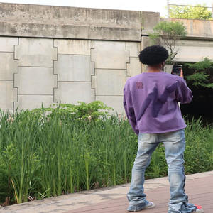 Pull décontracté pour homme, 400 GSM, sweat-shirt épais surdimensionné, logo imprimé en relief, manches évasées, longueur standard - Product Image 4