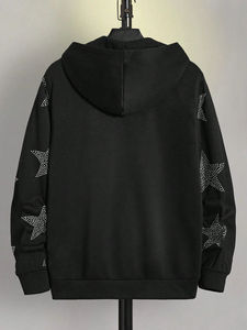 Venta al por mayor de los hombres de gran tamaño de diamantes de imitación Sudadera con capucha de mezcla de algodón Streetwear Heavyweight Faded Boxy Fit Zip Up Diseño personalizado Sudadera con capucha - Product Image 5