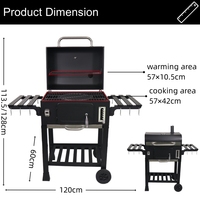 Barbecue fumoir américain en acier robuste avec revêtement en poudre, grille en fonte, chariot et design pliable pour utilisation en jardin