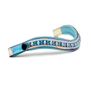Premium Patent Leather Colorful Padded Horse Bridle Brow <b>Band</b> with Multicolor Crystals Pearls Bling Brow <b>Band</b> <b>Snap</b> Loop Closure - Product Image 6