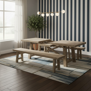 Mesa de Comedor Convertible Giratoria de Roble Blanco y Pino Reciclado Estilo Moderno para Hotel, Comedor, Hogar y Restaurante - Directo de Fábrica - Product Image 1