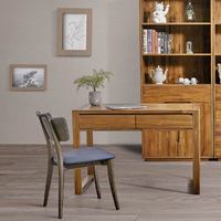 Bureau d'ordinateur en teck de style classique, moderne, durable et éco-responsable avec 2 tiroirs, mobilier de bureau pour salle d'étude et usage hôtelier