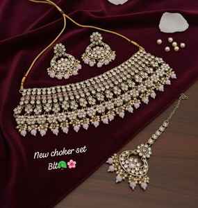 Juego de Joyería Nupcial India de Lujo, Chapado en Oro, con Circonitas y Perlas de Alta Calidad, Collar Étnico, Pendientes Grandes y Maang para Boda - Product Image 1