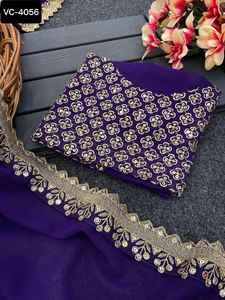 Lo último en ropa de fiesta para mujer, Sari Georgette de imitación con bordado elegante, Sari de trabajo con piezas de blusa de trabajo pesado para mujer, Sari - Product Image 3