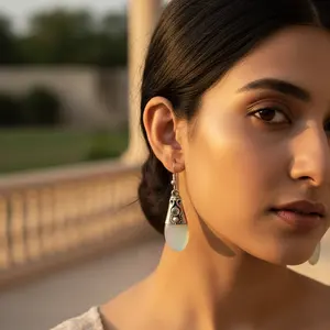 925 Silver <b>Drop</b> <b>Earrings</b> with Green Gemstone <b>Fashionable</b> Women's Gift - Product Image 2