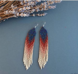 ต่างหูขอบลูกปัดสไตล์โบโฮพื้นเมืองต่างหูลูกปัดขนนกขนนก - Product Image 1