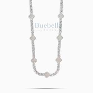 Vente en gros de chaîne de tennis en moissanite avec feuille de trèfle fine de 9mm plaqué or blanc 14 carats bijoux en moissanite de luxe en argent 925 avec maillon cubain - Product Image 2