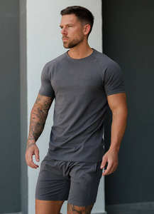 T-shirt de sport élégant pour homme 100% coton, poids lourd, coupe ajustée, col rond, respirant, anti-froissement, impression de logo personnalisé, design vierge, prêt à porter - Product Image 3