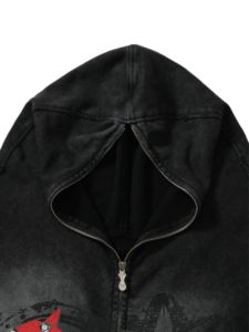 <b>Zip</b> <b>Up</b> OEM Graphic Streetwear Acid Wash 400GSM Heavyweight Men s <b>Cropped</b> <b>Hoodie</b> Manufacturer DTG Print Custom Hoodies. - Product Image 5