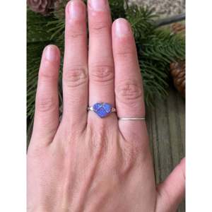 Zuni Made Purple Opal & Sterling <b>Silver</b> Cluster <b>Ring</b> with Bezel Setting Rhodium Plated for Everyday Wear - Product Image 2