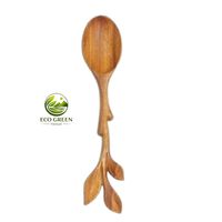Houten serveerlepelset van 1, handgesneden met bloemen- en bladmotief, milieuvriendelijk, vaatwasserbestendig, gemaakt in Vietnam