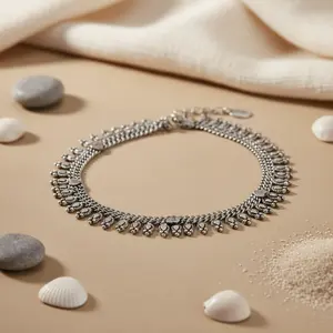 925 Silver <b>Anklet</b> for Women with Teardrop Design 18K <b>Gold</b> Plated Bohemian Style Custom Inlay Diamond Foot Jewelry Gift - Product Image 3