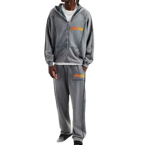 Mode personnalisée, survêtement zippé à jambe droite et surdimensionné, survêtement baggy en polaire pour homme - Product Image 1