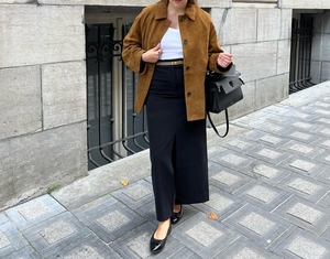 เสื้อเบลเซอร์กระดุมสองแถวหนังแกะผิวมาใหม่เสื้อแจ็คเก็ตผ้าไหมซับในสีทึบกันลมฤดูใบไม้ผลิฤดูใบไม้ร่วงฤดูหนาว - Product Image 2