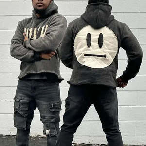 Sudadera con capucha de gran tamaño personalizada para hombre bordado desgastado lavado algodón de peso pesado French Terry Winter Fleece Print en tamaño XS - Product Image 2