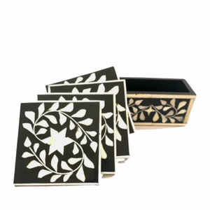 Haute qualité os incrustation feuille noire Design décor de table tasse à thé sous-verres pour la maison hôtel Restaurant-tapis et tampons - Product Image 3