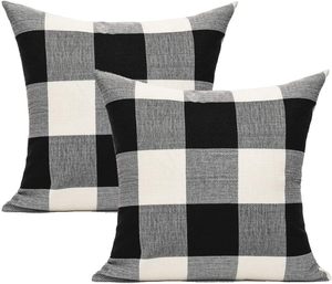 Thick Cotton Linen Modern Black White <b>Large</b> Checkered Square Double-sided <b>Pillow</b> & Sofa Cushion Cover for Hospital & Hotel Use - Product Image 1