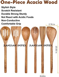 Juego de utensilios de cocina de madera de acacia hechos a mano, resistentes al calor, herramientas ecológicas seguras para utensilios de cocina antiadherentes y uso en la cocina - Product Image 6