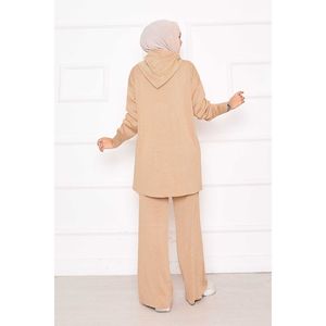 Autumn Casual Two-Piece <b>Set</b> Gold Shimmering Print Hooded <b>Knit</b> with Zip-Up Feature Formal Print Style - Product Image 5