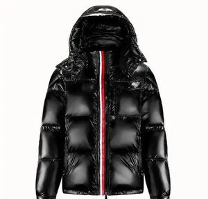 High-Gloss Black <b>Puffer</b> <b>Jacket</b> <b>Men's</b> Red/<b>White</b> Stripe Zip Detail Hooded Winter Bubble Coat High Quality Bubble <b>Jackets</b> For <b>Men</b> - Product Image 2