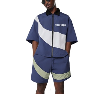 Ensemble de jogging pour homme, coupe-vent respirant, color block, imprimé, 100 % coton, longueur genou, style streetwear, sur mesure - Product Image 1