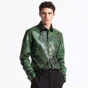 OEM Leather Printed Shirt <b>Men's</b> Letterman Button Down Fashion Leather Shirts <b>Men</b> Casual Vintage Leather Shirt <b>Mens</b> - Product Image 2