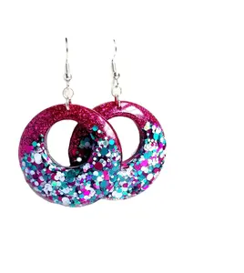 Pink glitter hoop ear rings design Ear rings Handcrafted design resin earrings for women fashion earrings jewelry from India