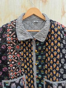 เสื้อโค้ทส่าหรีกันธาผ้าฝ้ายวินเทจทำด้วยมือแจ็กเก็ตสั้นปะต่อระบายอากาศผ้าถักเย็บมือออกแบบลาย - Product Image 2