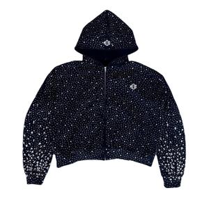 Sweat à capuche pour homme avec fermeture éclair et strass, entièrement orné de cristaux, streetwear, sweat à capuche oversize, fournisseur de mode, États-Unis - Product Image 3