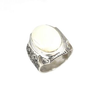 Bague pour homme en argent sterling 925 avec serti clos et pierre en nacre ovale et en forme de stylo pour un usage quotidien - Product Image 2