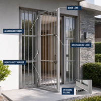 Porte d'entrée de sécurité en aluminium sur mesure avec serrure mécanique et vitre latérale pour maison et villa