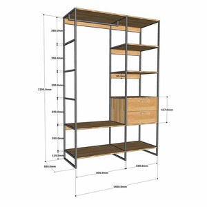 Armoire de rangement autoportante industrielle KQA68058 avec tiroirs, en bois de caoutchouc et structure en fer, pour suspendre et ranger les vêtements - Product Image 4