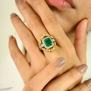 แหวนค็อกเทลสีเหลืองทอง14K สีเหลืองมรกตและสีเหลืองสีขาวสำหรับงานแต่งงานเครื่องประดับชั้นดีตามสั่งจากโรงงาน - Product Image 2