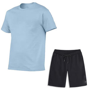 Ensemble deux pièces personnalisable pour homme : T-shirt en coton tricoté à col en V et short, coupe oversize, couleur unie, avec logo frontal - Product Image 5
