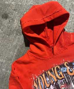 เสื้อมีฮู้ดพิมพ์ลายสกรีนผ้าฝ้ายแบบกำหนดเองสีจางเสื้อมีซิปสำหรับสตรีทแวร์ - Product Image 4