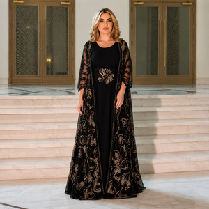 Vestido Kaftán Negro de Lujo con Bordado para Mujer, Elegante Vestido Árabe de Noche, Largo hasta el Tobillo, Mangas de Malla con Cuentas, Hecho a Mano - Product Image 2