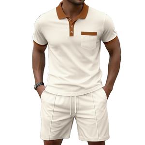 2025 été nouveaux hommes à manches courtes POLO T-Shirt Shorts poche gaufrée couleur correspondant respirant et grande taille deux ensembles - Product Image 2