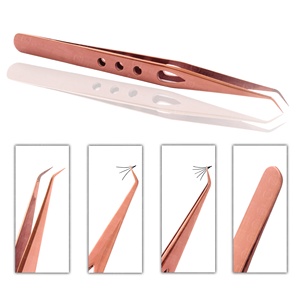 แหนบต่อขนตาแบบสแตนเลส45องศาปลายงอเป็นเส้นใยสีโรสโกลด์ฉลากตามแบบคุณภาพสูง - Product Image 3