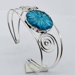 Trendy Women's Fashion Copper Brass Jewelry Assorted Adjustable Turquoise Natural Crystal Gemstone Bangles - Product Image 2