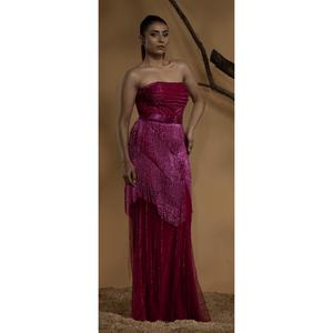 Robe de soirée élégante de style royal avec corsage orné de perles, jupe superposée et silhouette de princesse pour les événements de bal et les galas - Product Image 1