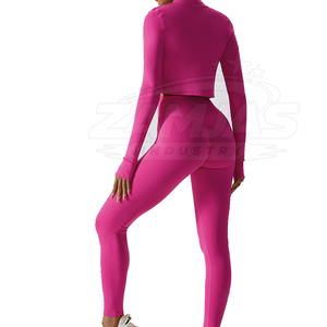 Ensemble de yoga personnalisé pour femmes, tenue avec leggings et haut à motif uni, ensemble sans couture pour femmes, ensemble de yoga 3 pièces - Product Image 4