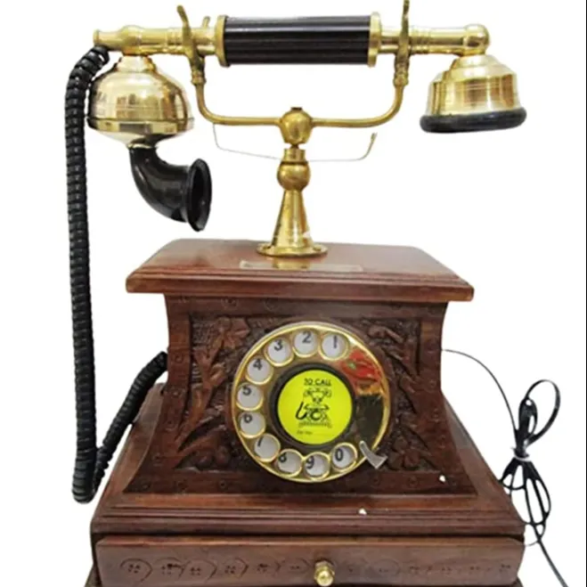 Royal Style Rotary Dial Telefon Holz & Messing Arbeits telefon in Messing Finish Home Decor mit Schublade