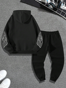 Conjunto de sudadera informal con capucha y pantalones de manga larga con estampado de letras y cordón para hombre - Product Image 5