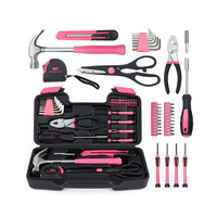 Estuche de Herramientas Básico Rosa Myrva 37x28x8cm, Kit de Herramientas Manuales para Mantenimiento del Hogar