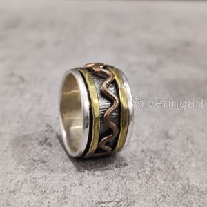 Antique Spinner Band Meditation Ring 925 Sterling Silver Women's Thumb Ring Yoga Handmade Jewelry Fine Anxiety Mens Spinner Ring - Product Image 4