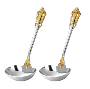 Cucharón para servir sopa de comida de acero inoxidable con acabado plateado, mango decorativo, herramientas de cocina, servidor, cubiertos, gran espátula - Product Image 3