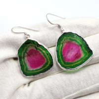 Boucles d'oreilles à clip en argent sterling 925 de haute qualité, tourmaline bio-couleur pastèque romantique, cadeau de mariage adapté aux femmes